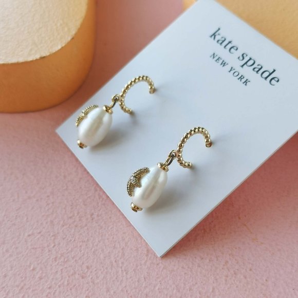 Kate Spade - Sea Star Starfish Pearl Gold Huggie Earrings - Picture 2 of 3